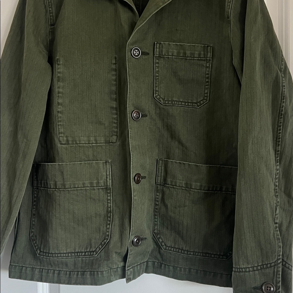 Alex Mill Britt Work Denim Jacket Size Medium in Herringbone Military Olive - Picture 4 of 11